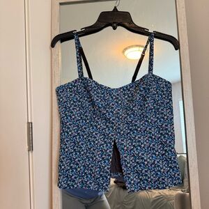Black Poppy Blue Floral Split-Front Tank Top